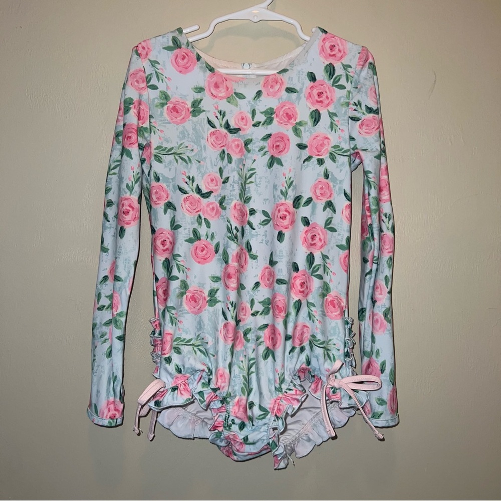 Floral Long Sleeve Ruffled One Piece Rashguard - Picture 2 of 6
